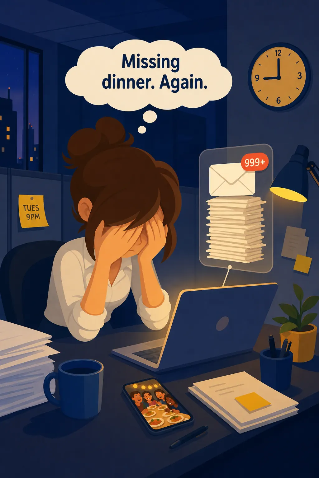The 4-Hour Workweek visual: It's 9pm on a Tuesday, and Laura is sitting in a quiet office, staring at an inbox that just keeps growing. She's missin
