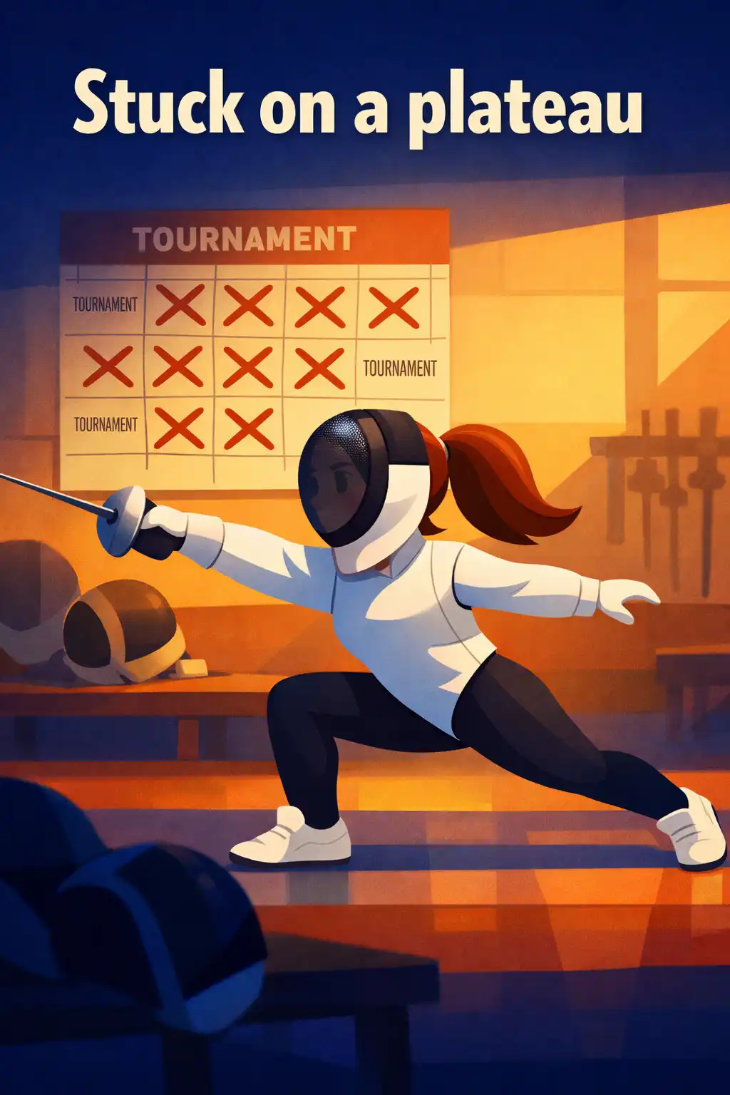 The Art of Learning visual: Claire is a competitive fencer in her mid-twenties. She's talented, but she keeps plateauing right before the biggest to