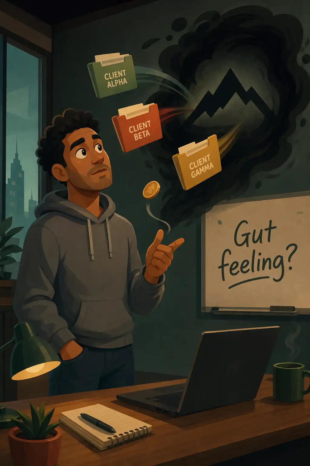 The Art of War visual: So back to Marcus. His rival just poached three more clients this week, and he's been winging every decision on pure gut