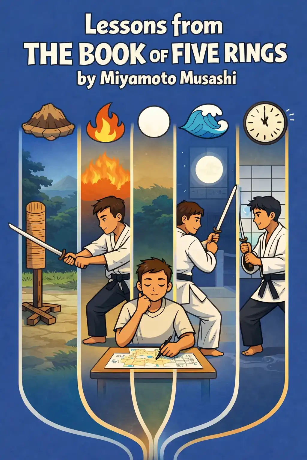 The Book of Five Rings visual: The Book of Five Rings, written around 1645 by Japanese swordsman Miyamoto Musashi, is a compact guide to strategy, trai