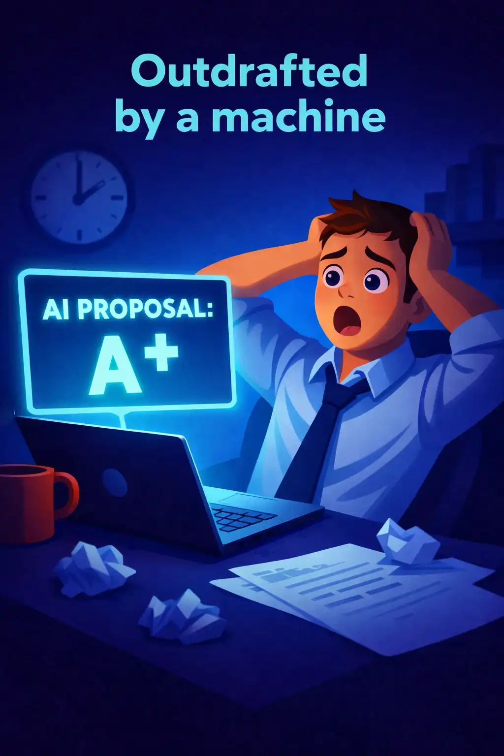 The Coming Wave visual: It's 2 a.m., and Ethan is staring at an AI-written client proposal that's somehow better than his own. He's starting to 