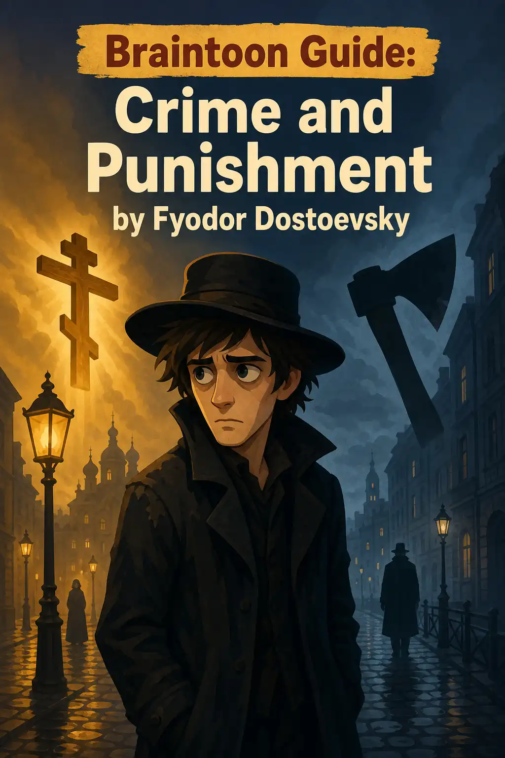 Crime and Punishment visual: Crime and Punishment by Fyodor Dostoevsky follows Raskolnikov as guilt, pride, and faith collide, asking whether any hum