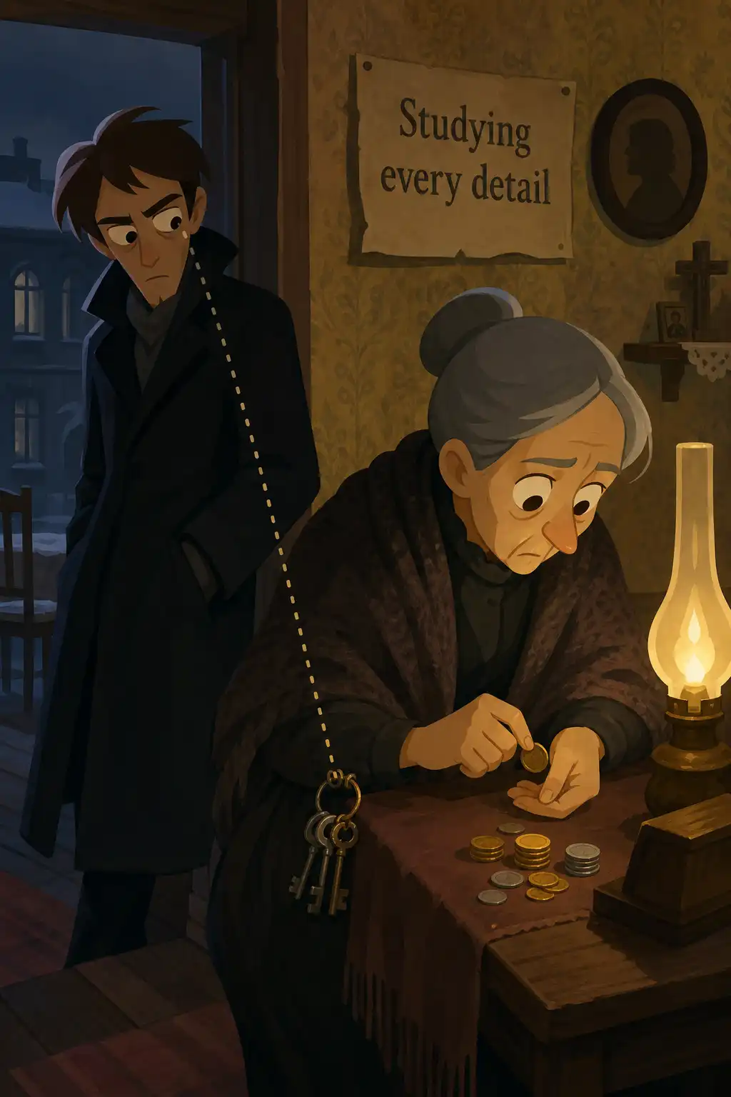 Crime and Punishment preview: While he is there, he secretly studies her keys and her routine. He is rehearsing something terrible, though he will not