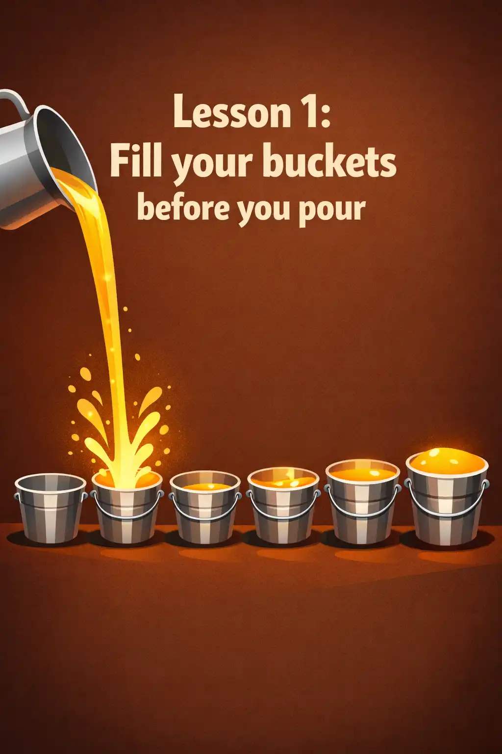 The Diary of a CEO visual: Lesson 1. Fill your buckets before you pour
