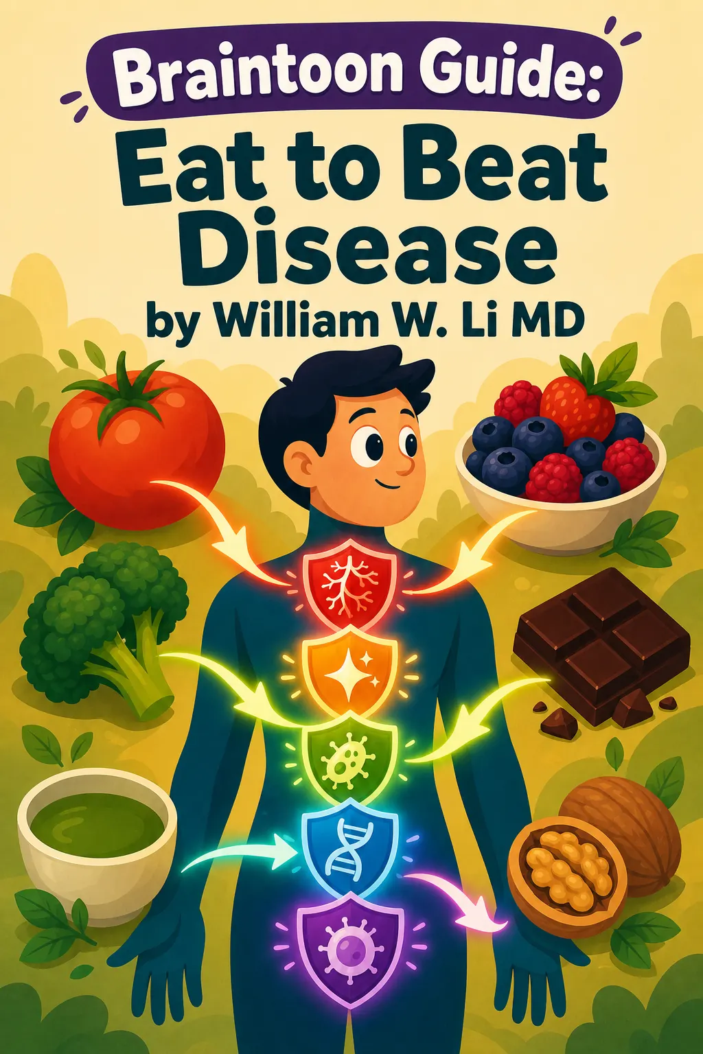 Eat to Beat Disease visual: Eat to Beat Disease by William W. Li MD shows how everyday foods can activate your body's five built-in defenses against