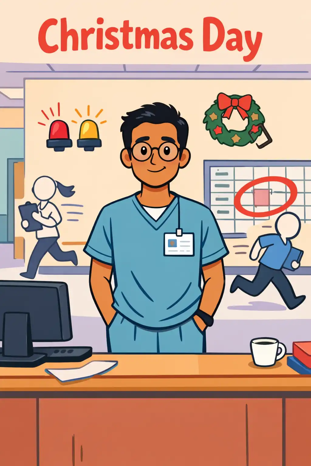 Feel-Good Productivity visual: Picture this. It is Christmas Day. The hospital is chaotic. A scheduling mistake leaves you as the only doctor on the wa