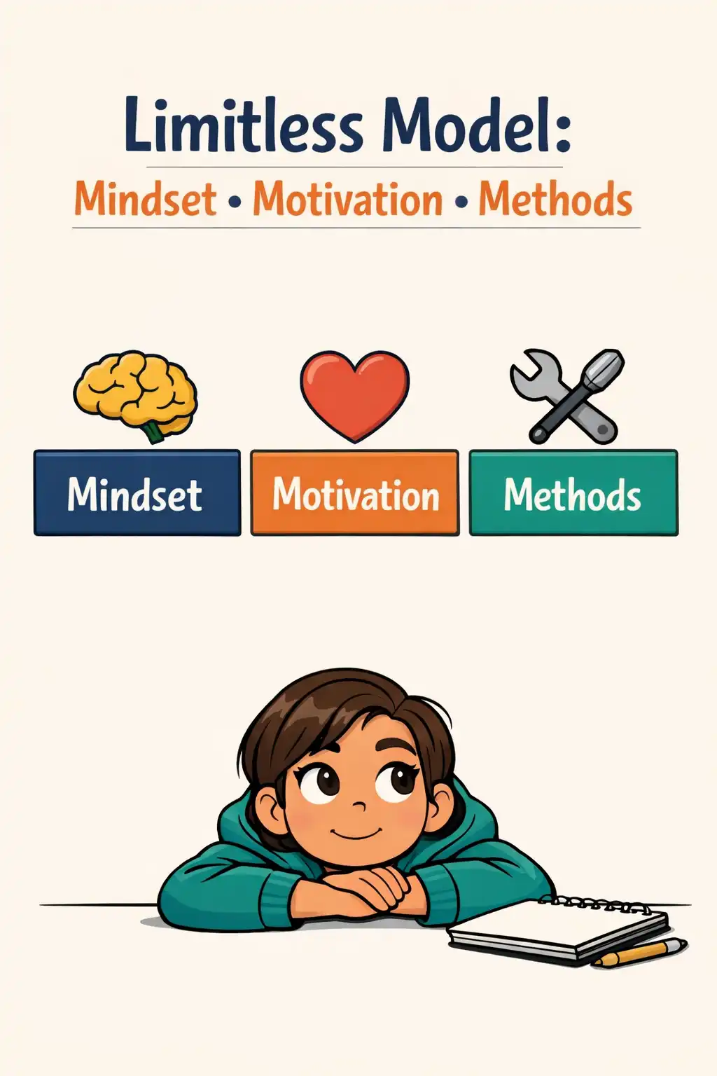 Limitless preview: The map is the Limitless Model. Mindset is what you believe, Motivation is why you act, Methods are how you do it.