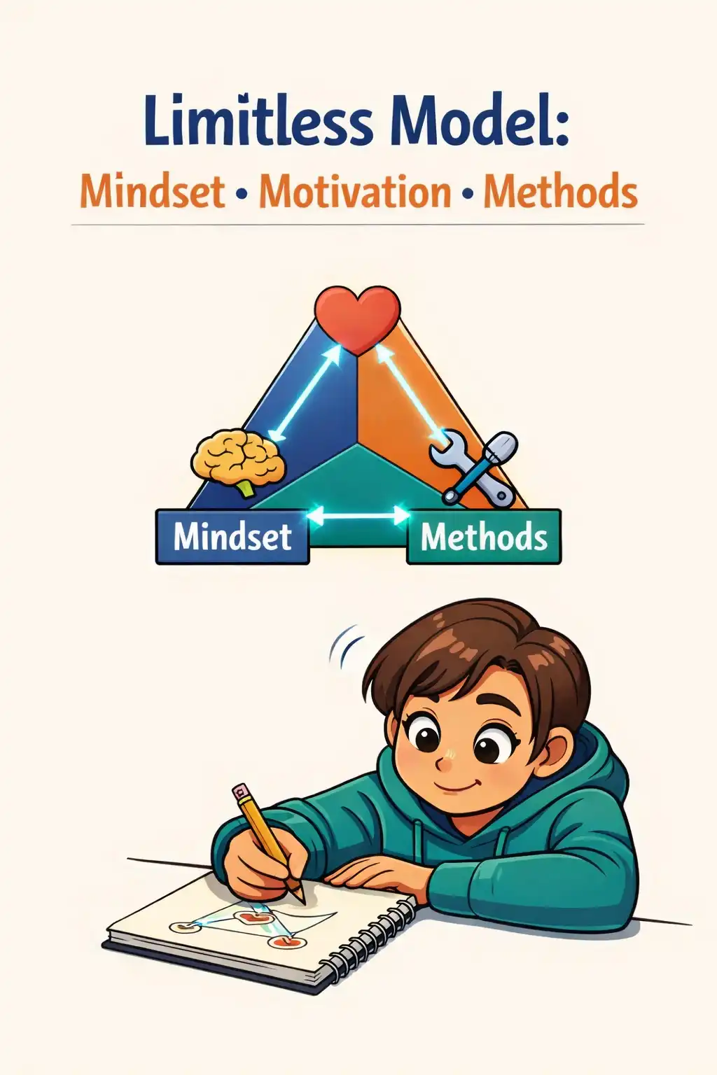 Limitless preview: The map is the Limitless Model. Mindset is what you believe, Motivation is why you act, Methods are how you do it.