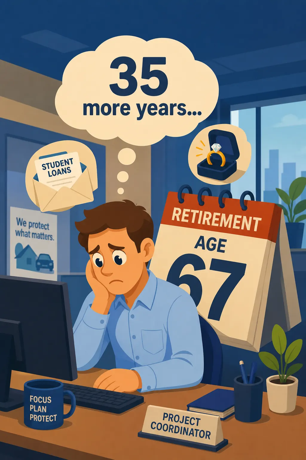The Millionaire Fastlane preview: Back to Marcus. He's 32, a project coordinator at an insurance firm. He has student loans, a fiancée, and a retirement p
