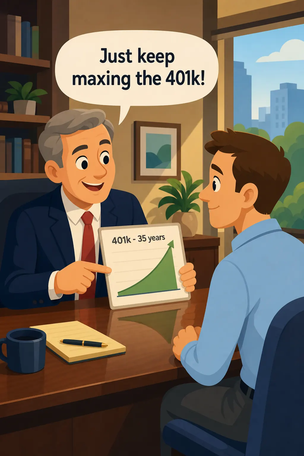 The Millionaire Fastlane preview: His financial advisor smiles and says, just keep maxing the 401k. In thirty-five years, you'll be comfortable. Marcus fo