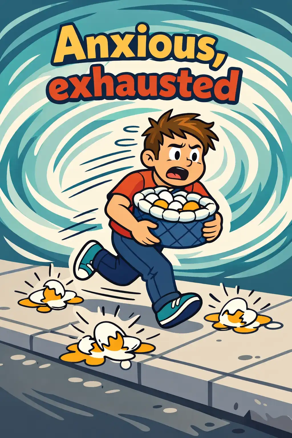 Outlive preview: He carries a padded basket and runs faster and faster, yet eggs still shatter—he wakes up anxious and exhausted.