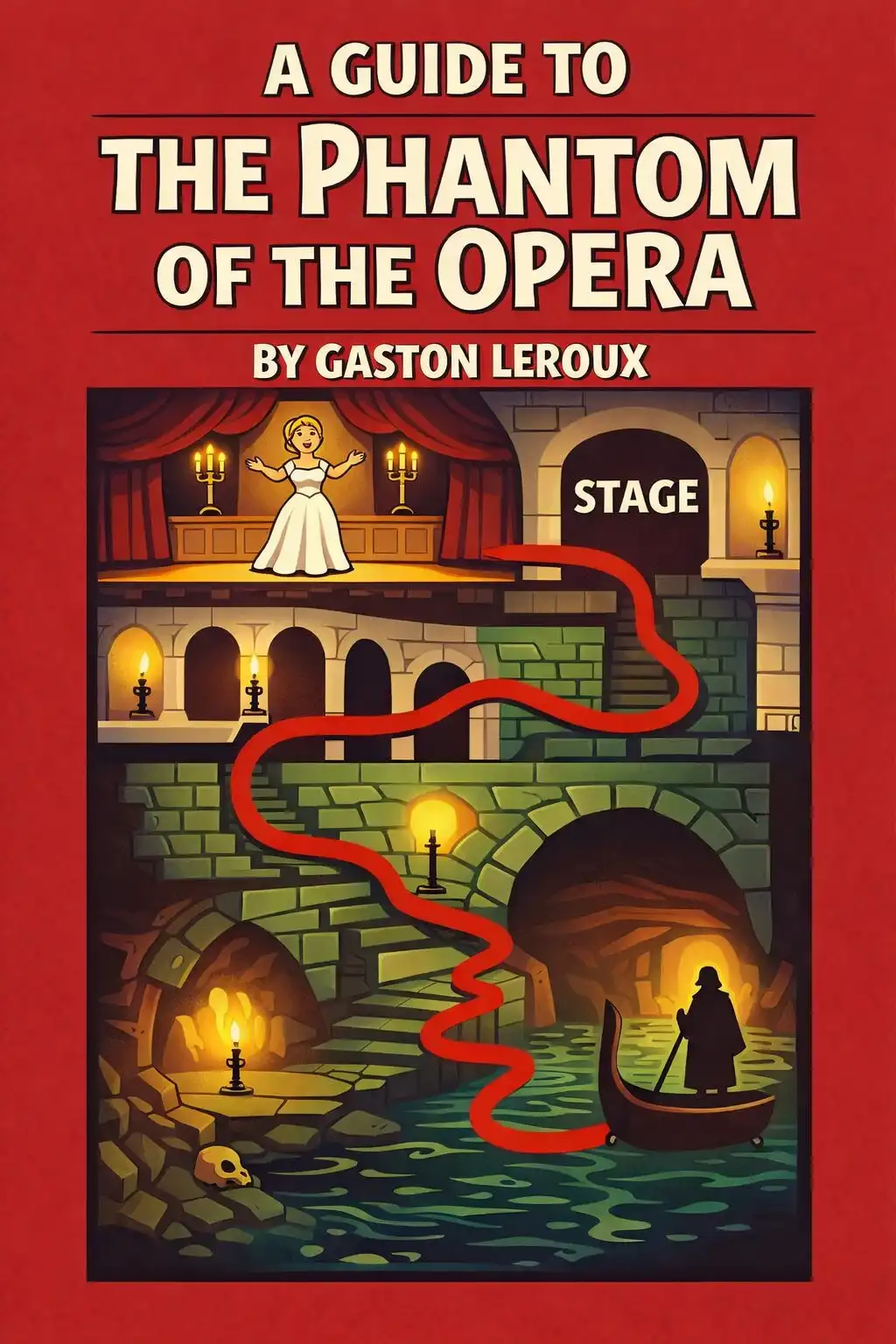 The Phantom of the Opera visual: The Phantom of the Opera, by Gaston Leroux, is a French mystery-horror tale set in the Paris Opera House. It follows a y
