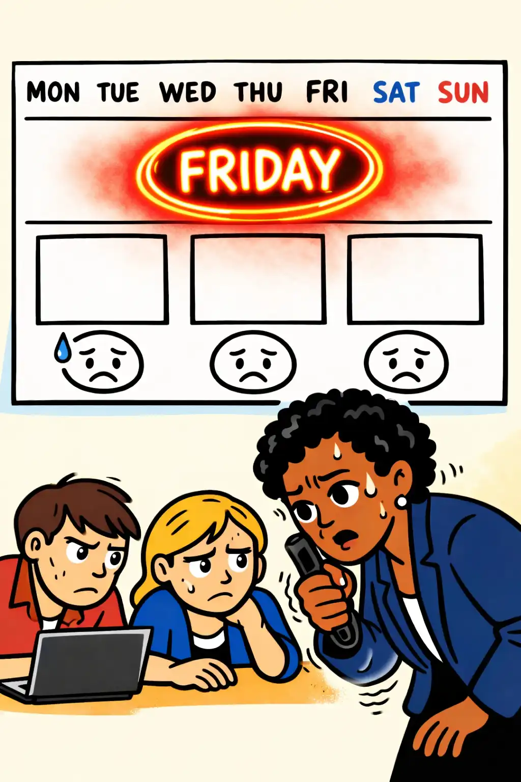 Predictable Revenue visual: Picture a CEO staring at the calendar, whispering, “If we don’t close three deals by Friday, we’re in trouble.” Everyone