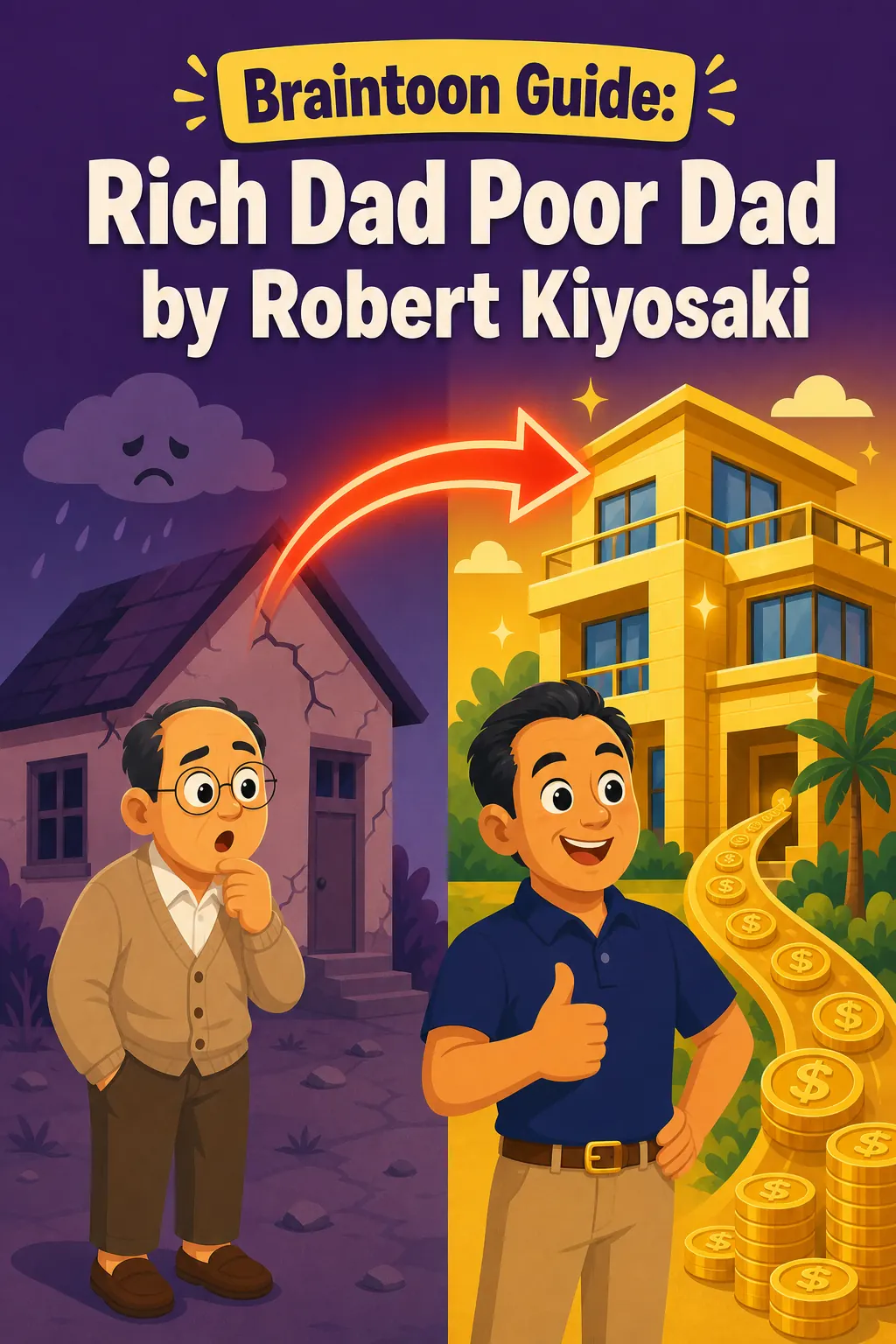 Rich Dad Poor Dad visual: Rich Dad Poor Dad by Robert Kiyosaki is a book about how the wealthy think differently about money, and how anyone, no m