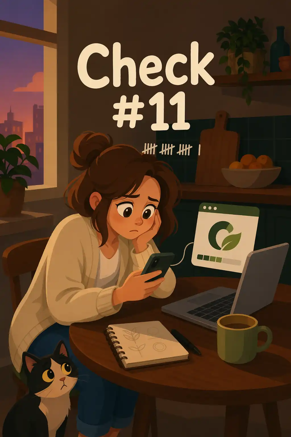 Stolen Focus preview: Emma, a graphic designer, sits at her kitchen table trying to finish a client's logo. Instead, she's checked Instagram e